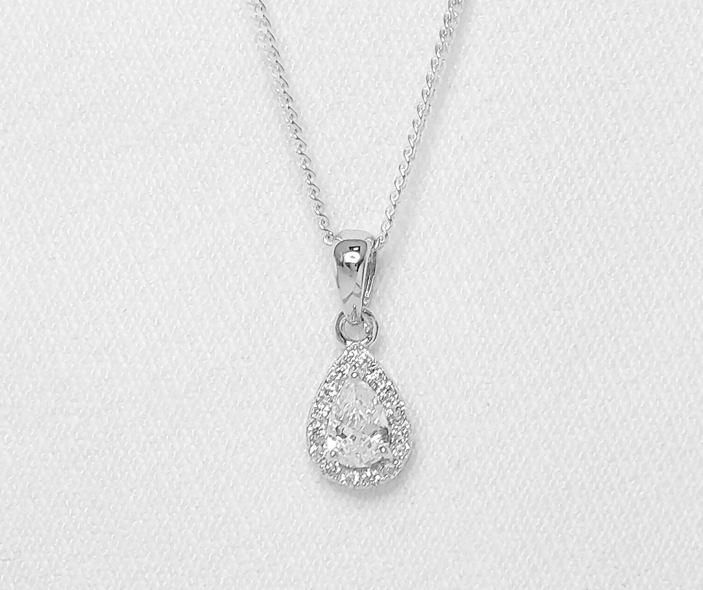 Sterling Silver Teardrop Pendant with Cubic Zirconia stones