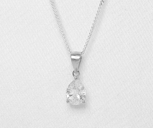 Sterling Silver Teardrop Pendant with Cubic Zirconia stones