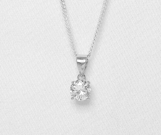 Sterling Silver Round Solitaire Pendant with Cubic Zirconia Stone