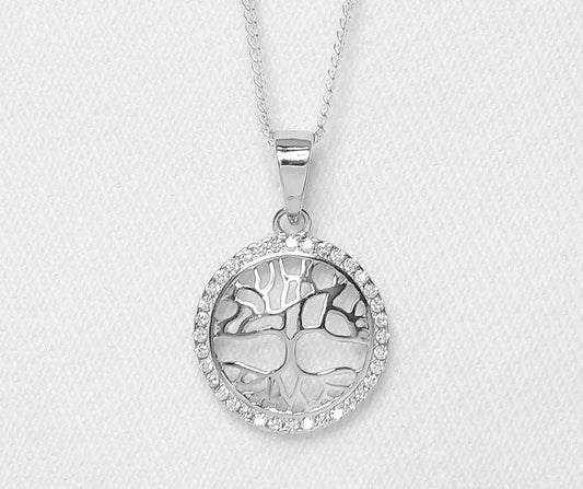 Sterling Silver Tree of Life Pendant with Cubic Zirconia Stones