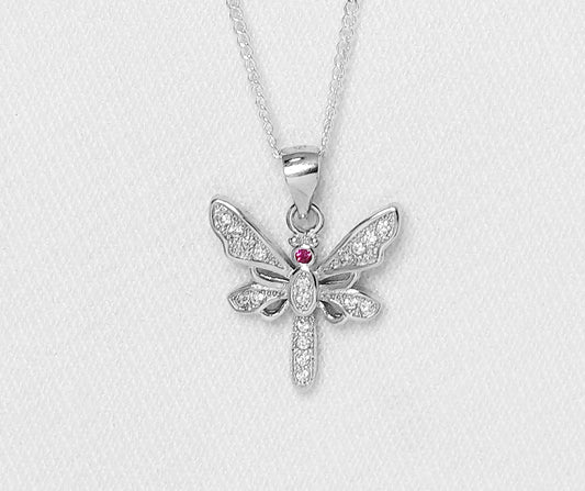 sterling silver dragonfly pendant with cubic zirconia stones.