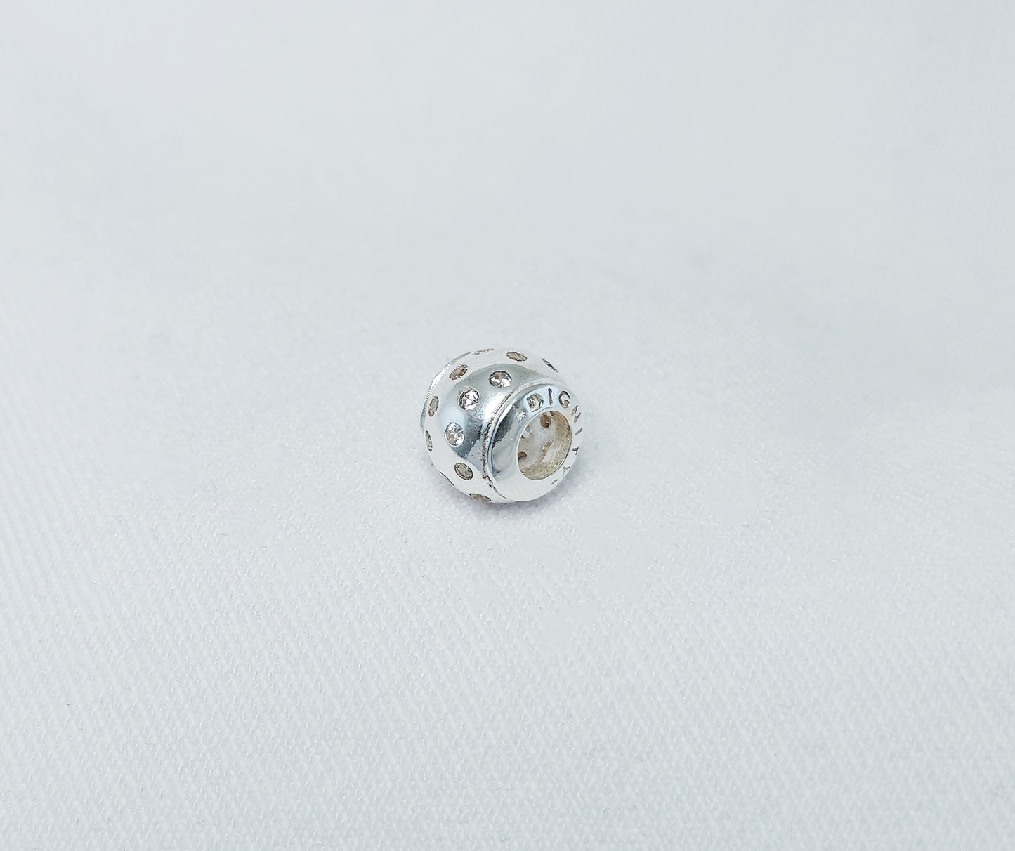 Sterling Silver Charm Bead with Cubic Zirconia Stones