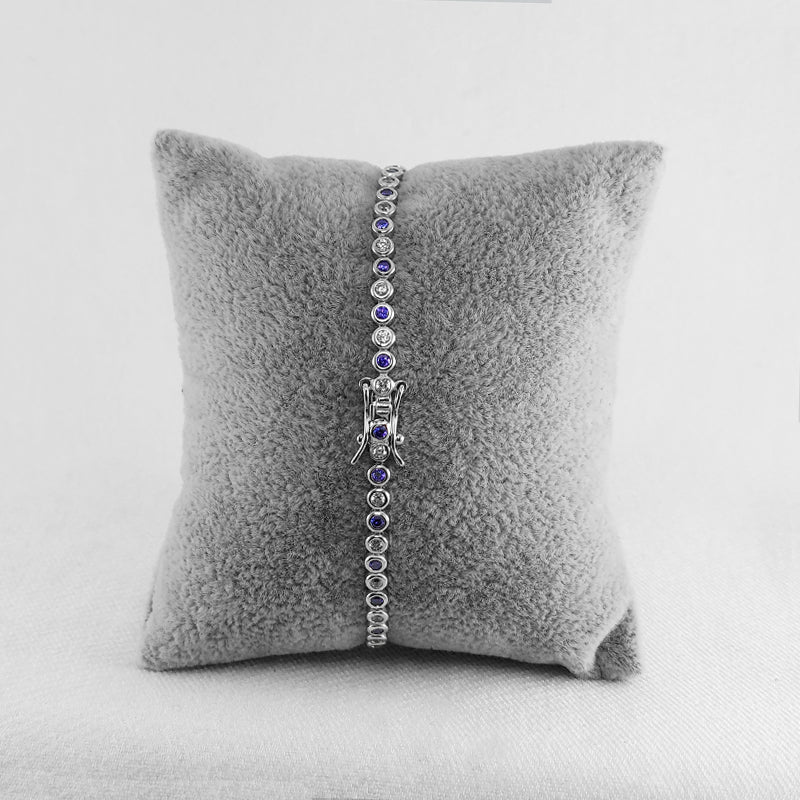 Sterling Silver Tennis Bracelet with Blue and White Cubic Zirconia Stones