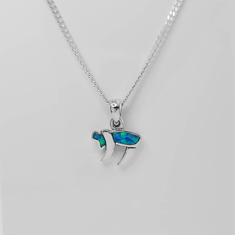 Silver Chai Pendant With A Blue Opal Inlay
