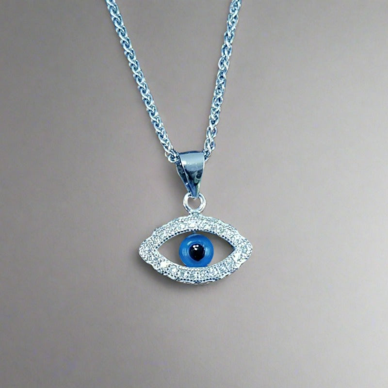 Sterling Silver Evil Eye Pendant with Cubic Zirconia Stones