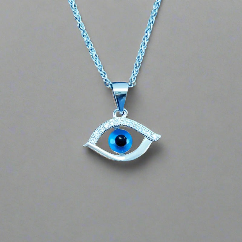 Sterling Silver Evil Eye Pendant with Cubic Zirconia Stones