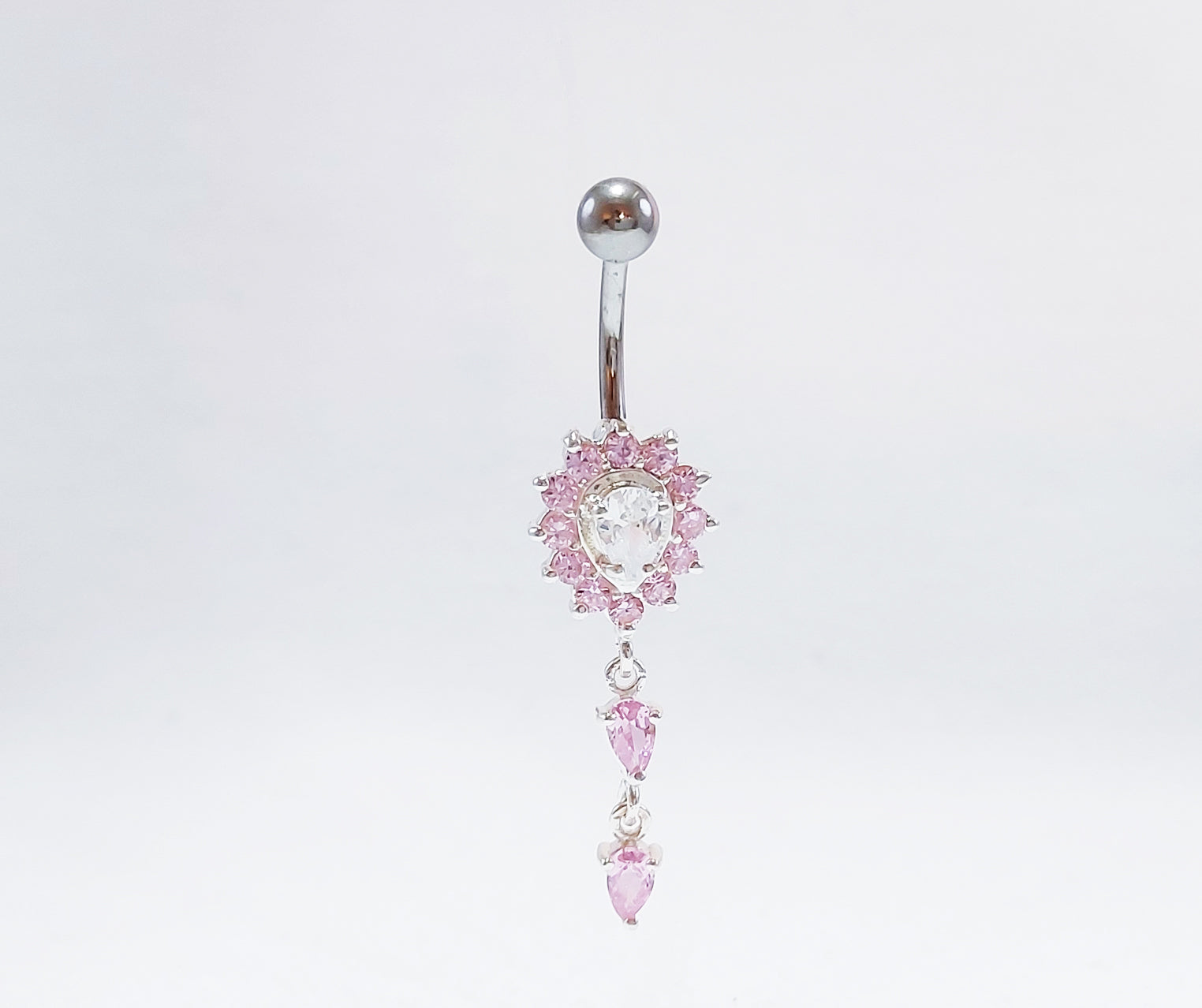 Sterling Silver Belly Ring with Cubic Zirconia Stones