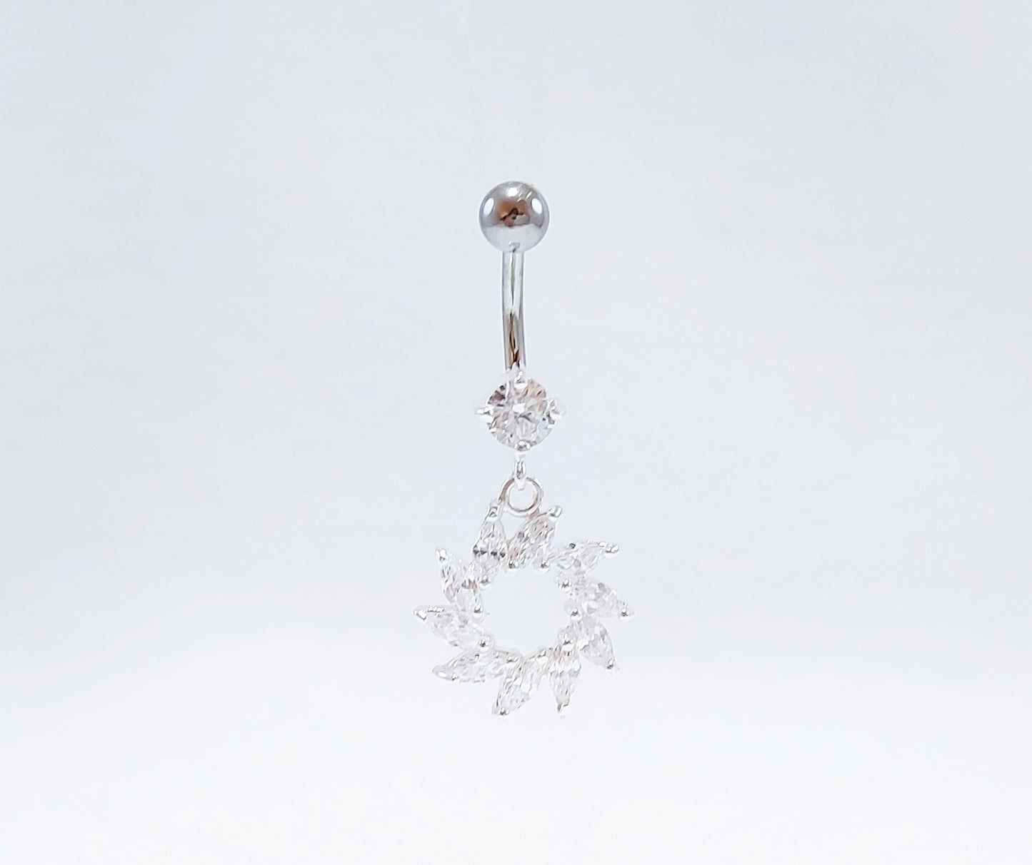 Sterling Silver Belly Ring with Cubic Zirconia Stones