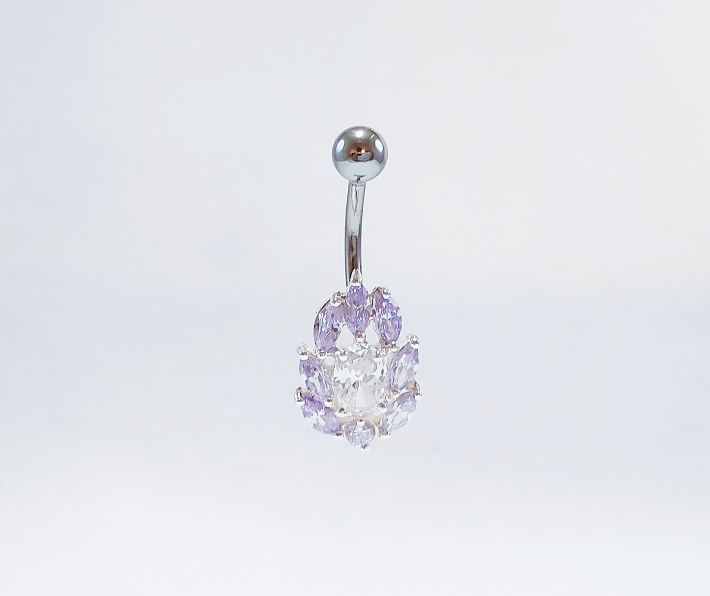 Sterling Silver Belly Ring with Cubic Zirconia Stones