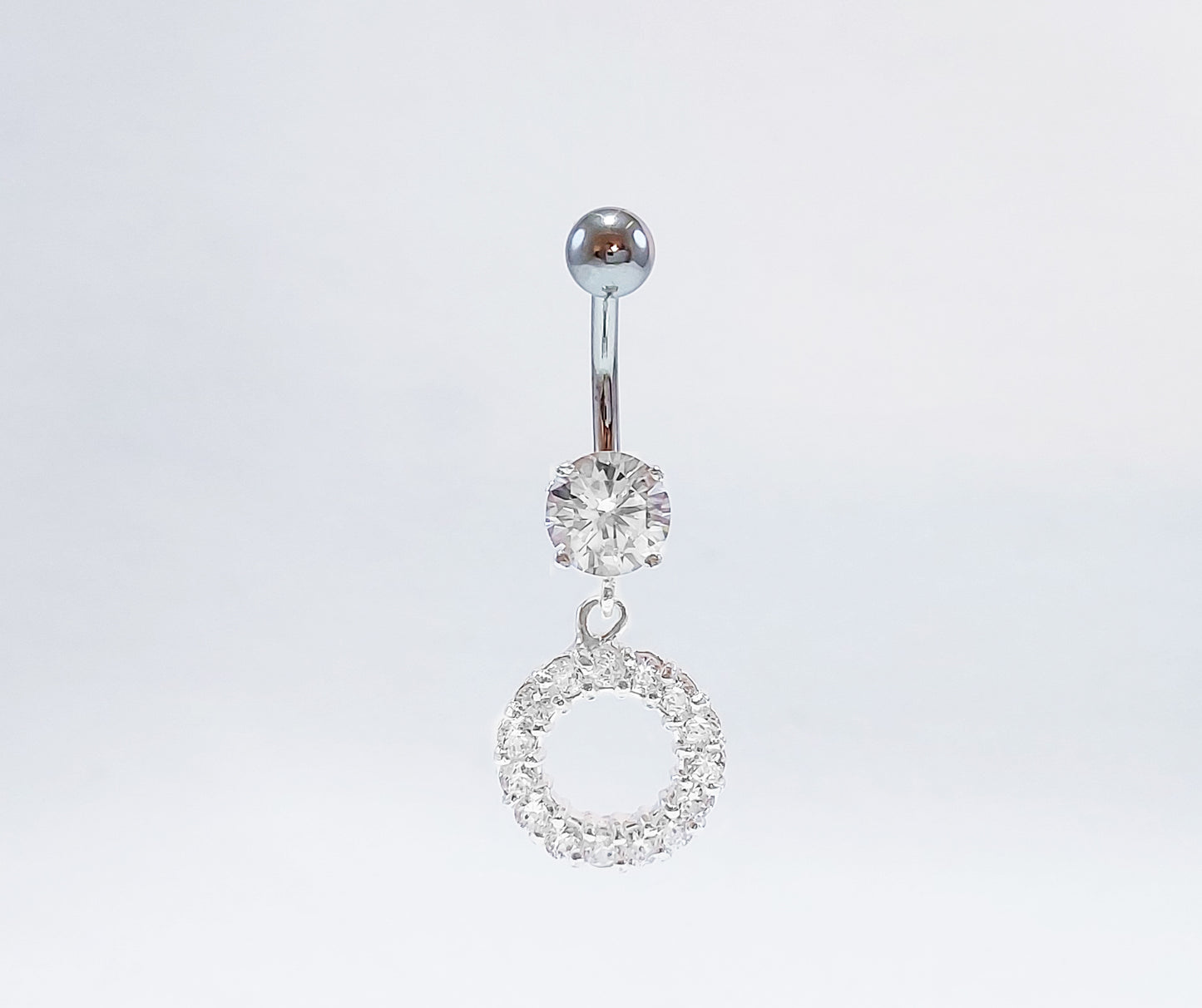 Sterling Silver Belly Ring with Cubic Zirconia Stones