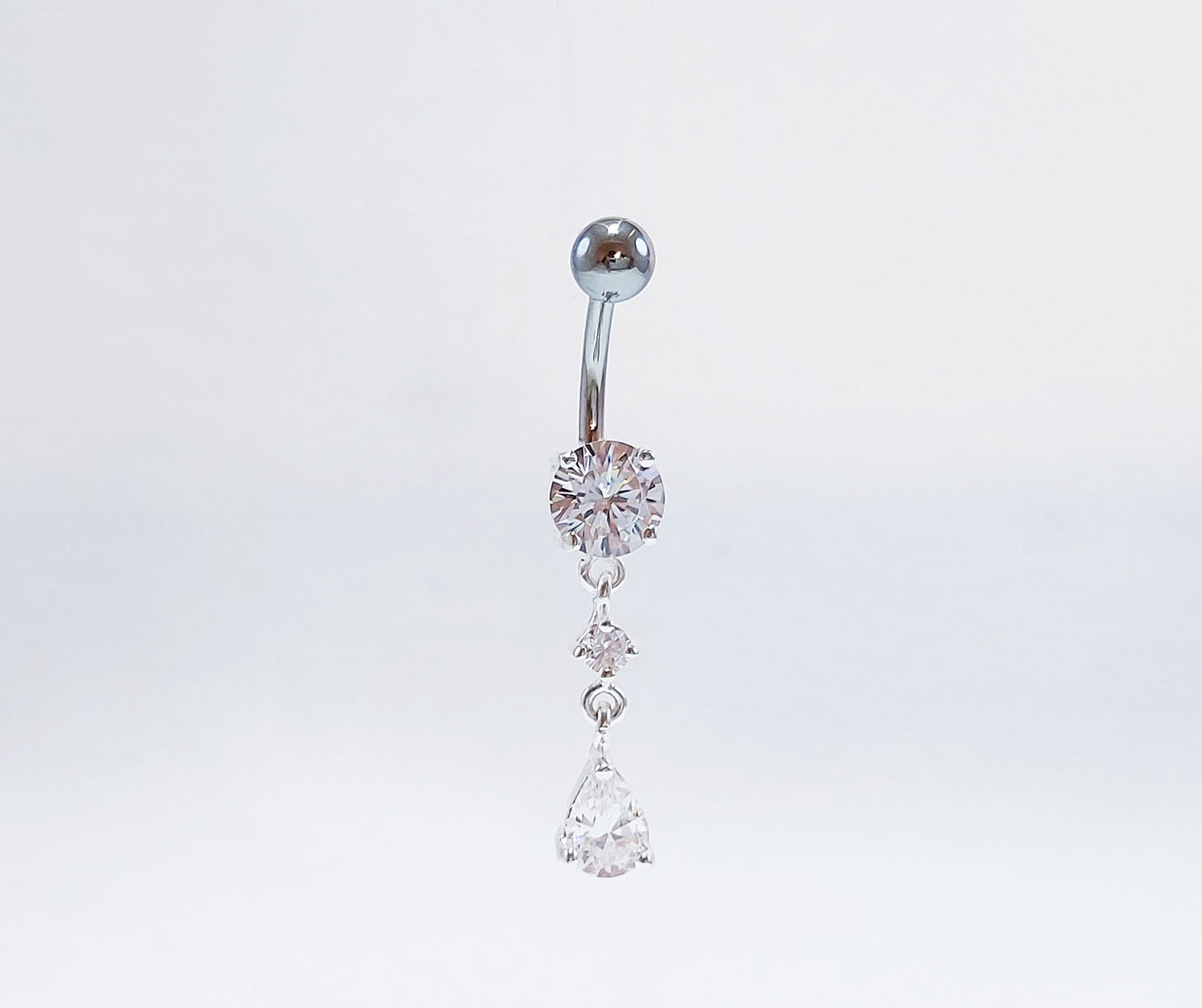 Sterling Silver Belly Ring with Cubic Zirconia Stones