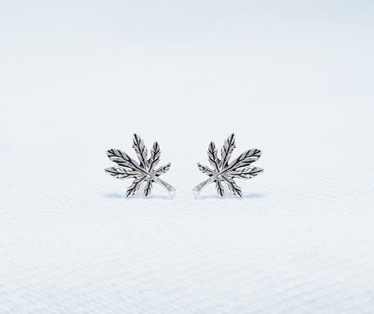 sterling silver marijuana leaf stud earrings