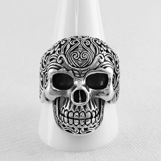 Sterling Silver Skull Ring with Intricate Design
