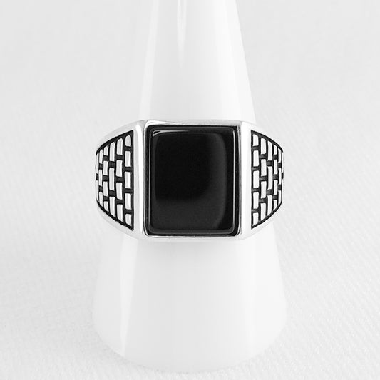 Sterling Silver Rectangle Onyx Stone Ring