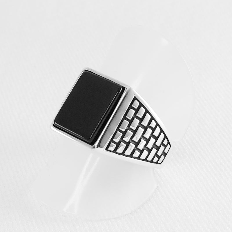 Sterling Silver Rectangle Onyx Stone Ring