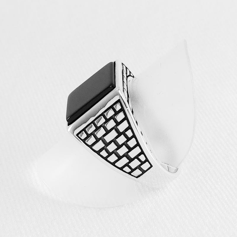 Sterling Silver Rectangle Onyx Stone Ring