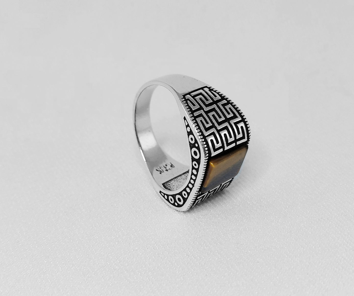 Sterling Silver Tiger's Eye Stone Ring. Men's Ring