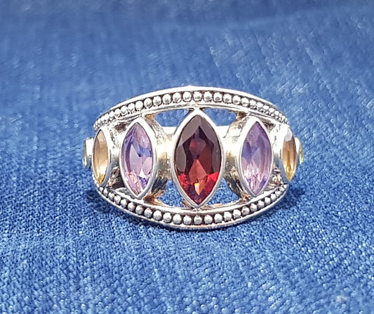 Sterling Silver Ring With Multi-Gemstones