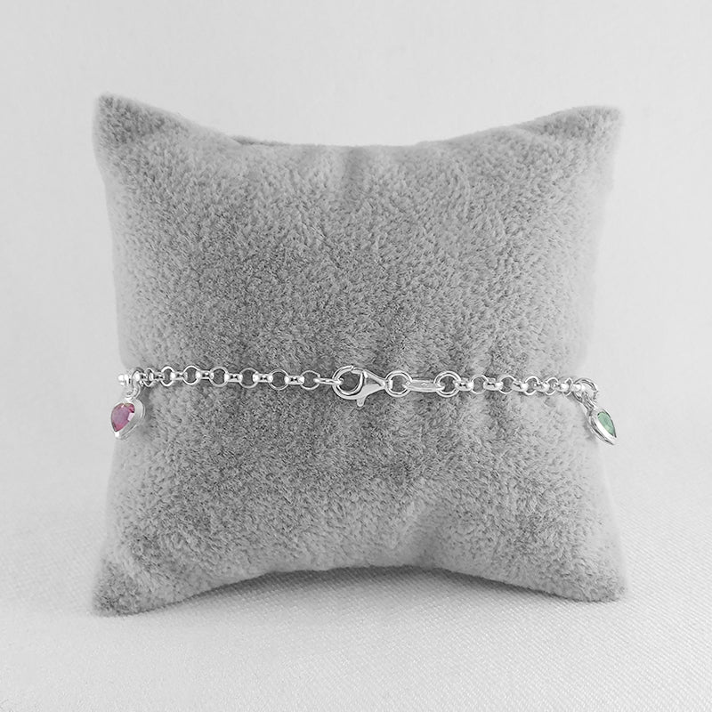 Sterling Silver Heart Bracelet with Multi-Coloured Cubic Zirconia Stones