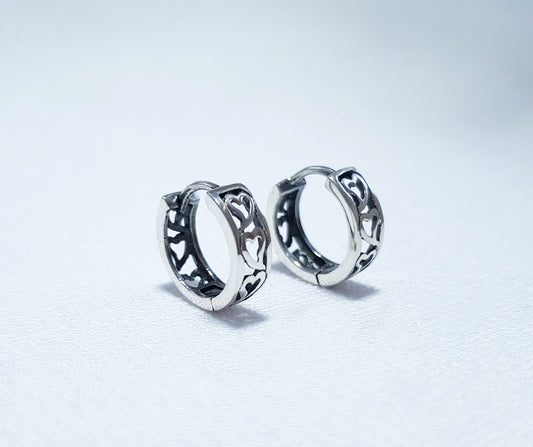 Sterling Silver Huggie Earrings - Textured Heart Pattern