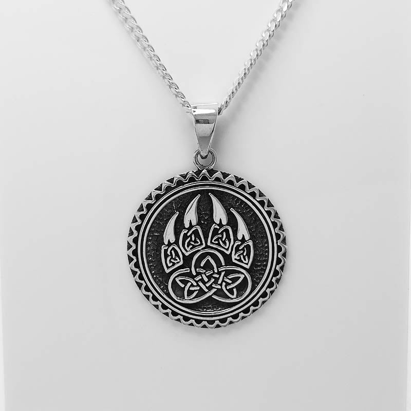 Sterling silver viking bear claw pendant with silver chain