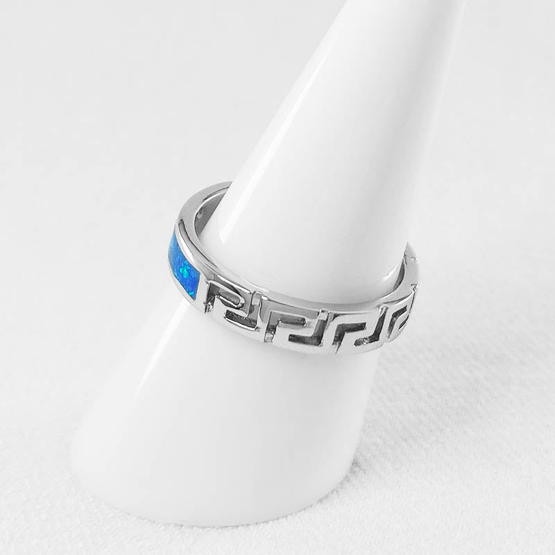 Sterling Silver Ring with Blue Crushed Opal Inlay