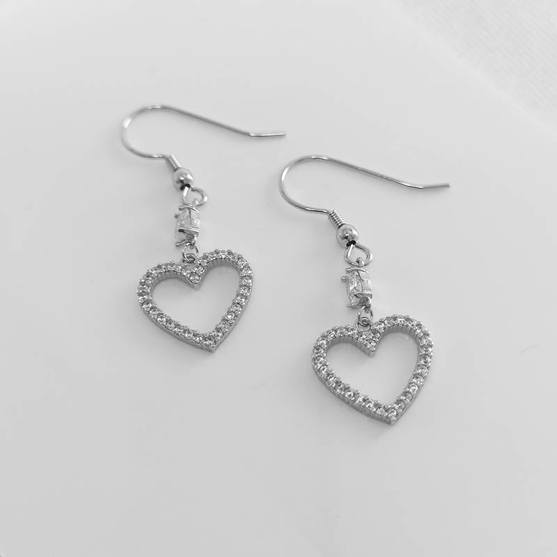 Sterling Silver heart outline drop earrings