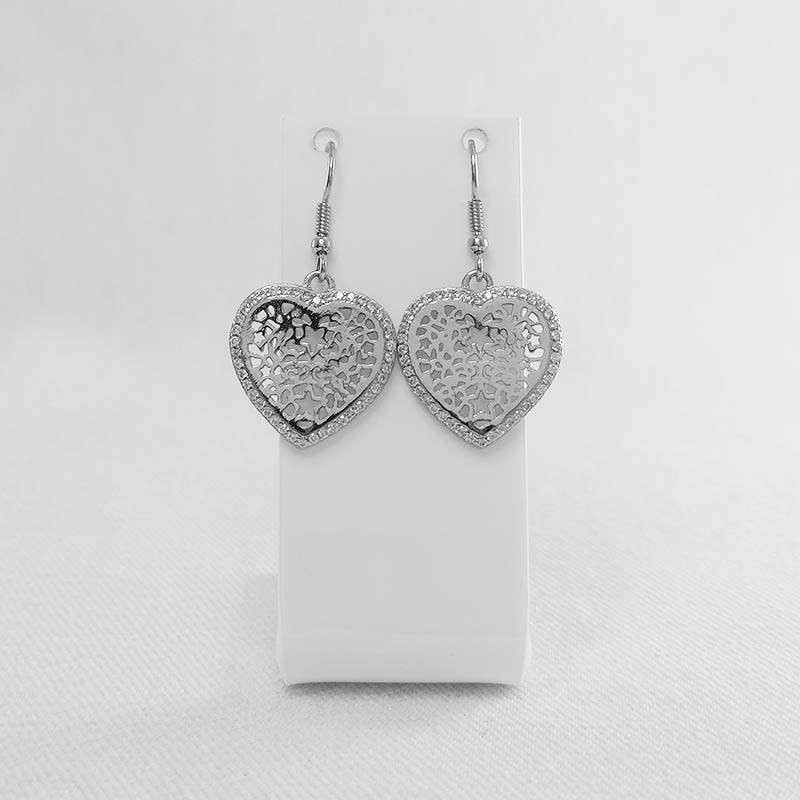 sterling silver heart filigree earrings with cubic zirconia stones