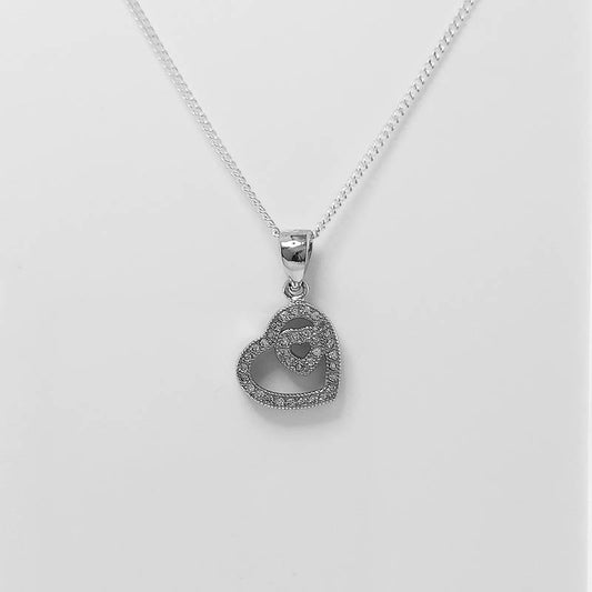 sterling silver cz heart pendant with a silver chain