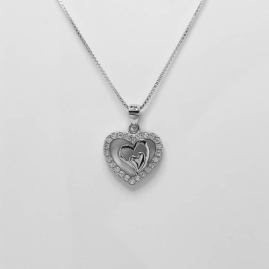 Sterling silver heart pendant that has been encrusted with cubic zirconia stones 