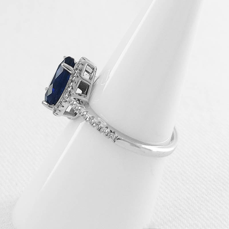Sterling silver cubic ring with a blue, teardrop shaped cubic stone