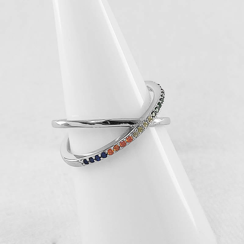 Sterling Silver Rainbow Cubic Ring