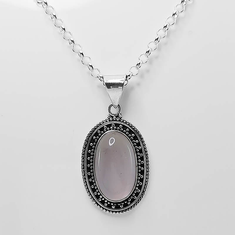 Sterling Silver Oval Rose Quartz Pendant