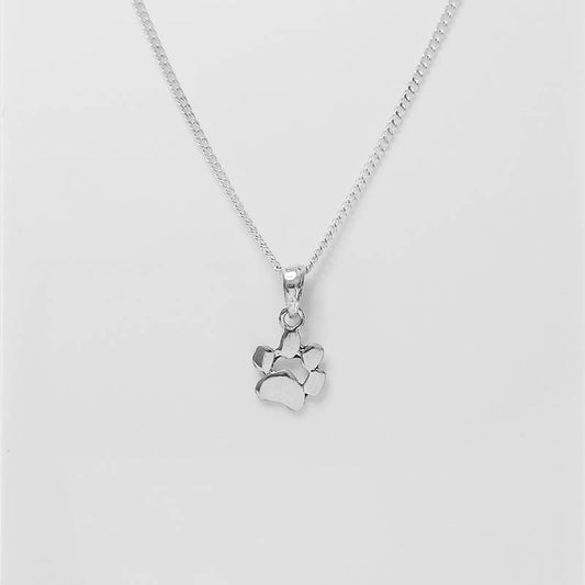 Silver Paw Print Charm with a silver necklace