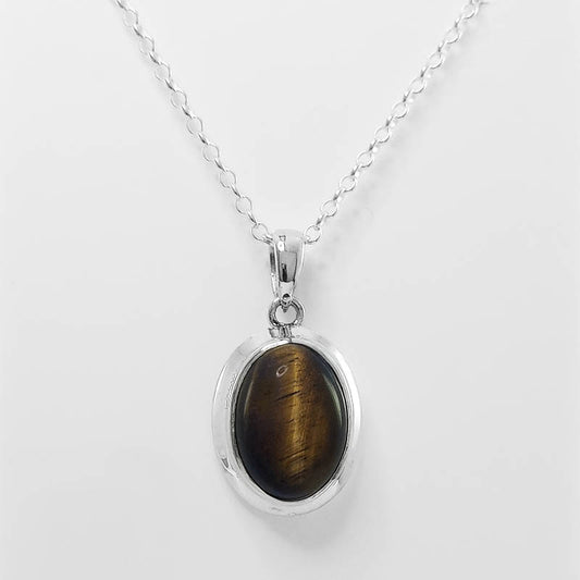 Sterling Silver Tiger's eye pendant with a silver chain.