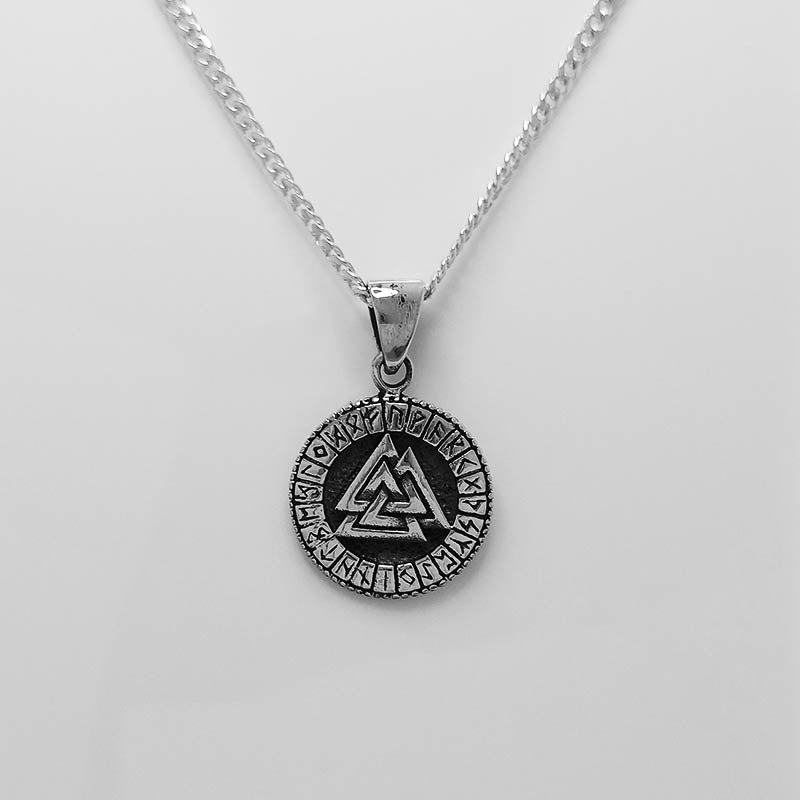 Silver Valknut Pendant With a silver chain