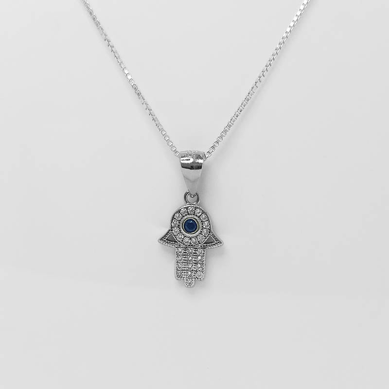 Sterling Silver Hamsa Pendant with cubic zirconia stones