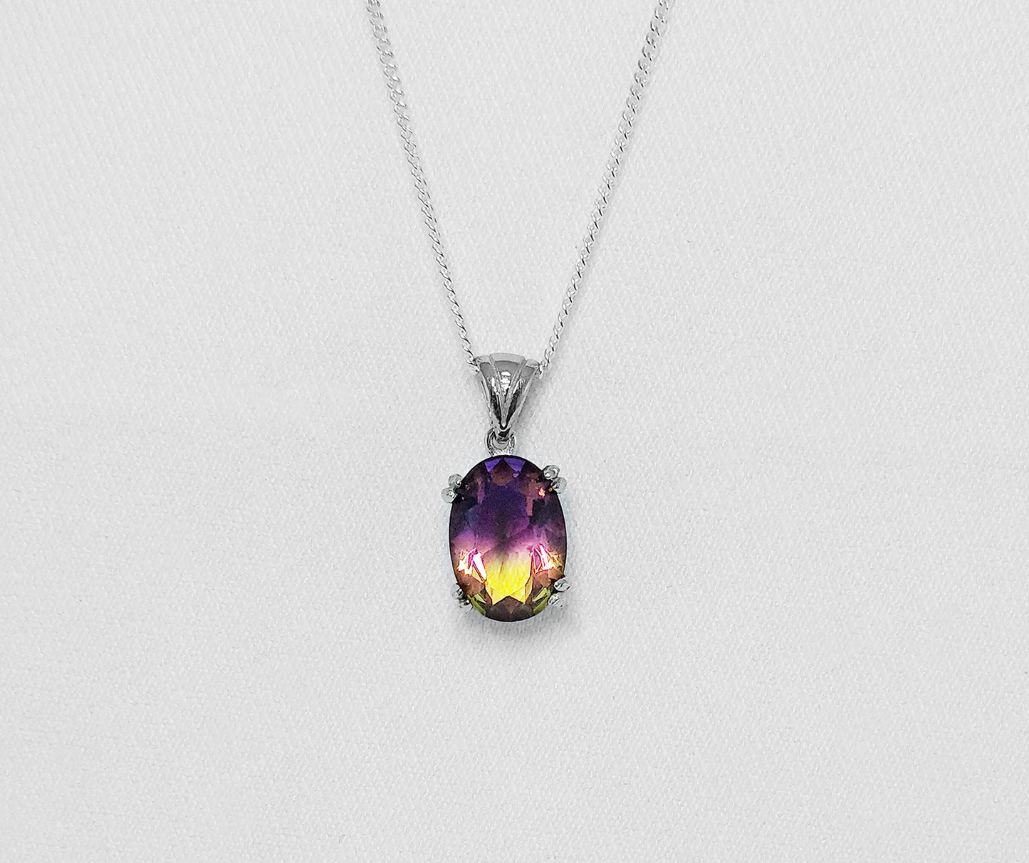 Sterling Silver Cubic Zirconia Pendant - Oval Multi-Coloured Stone