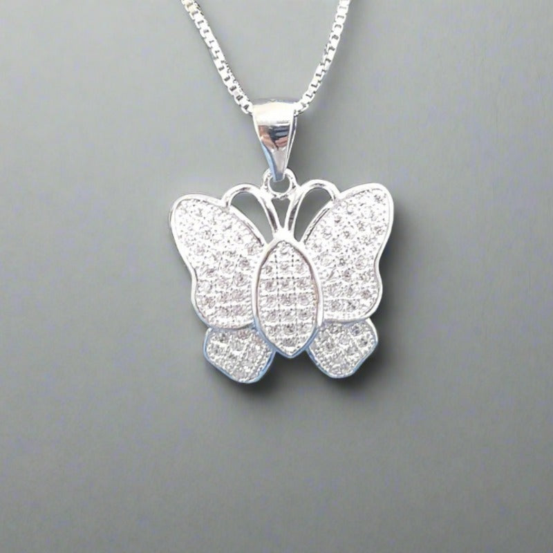 Sterling Silver Butterfly Pendant with Cubic Zirconia Stones