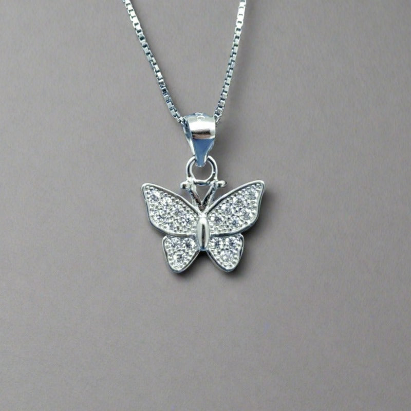 Sterling Silver Butterfly Pendant with Cubic Zirconia Stones
