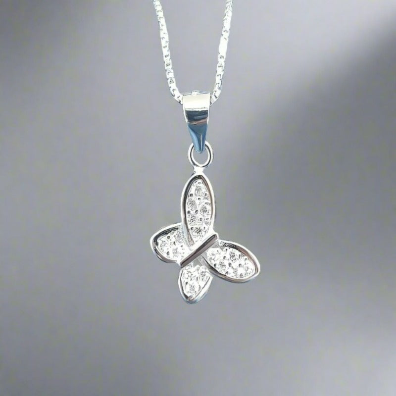 Sterling Silver Butterfly Pendant with Cubic Zirconia Stones