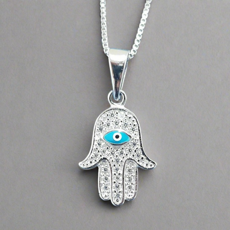 Sterling Silver Hamsa Hand Pendant