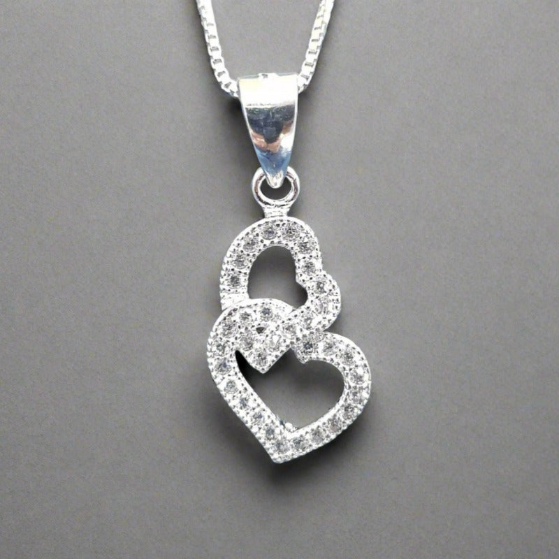 Sterling Silver Heart Pendant with Cubic Zirconia Stones