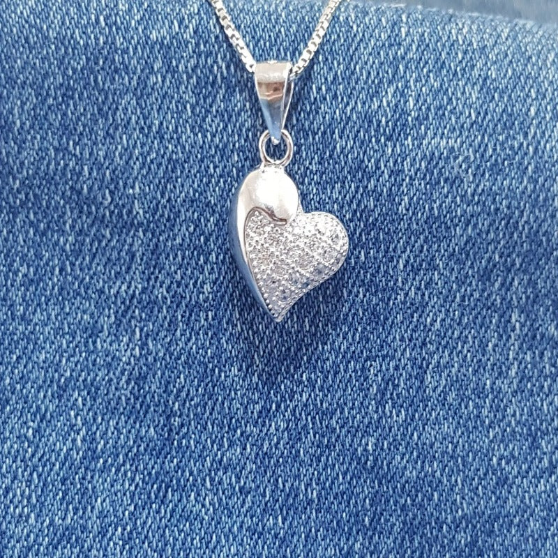 Sterling Silver Heart Pendant with Cubic Zirconia Stones