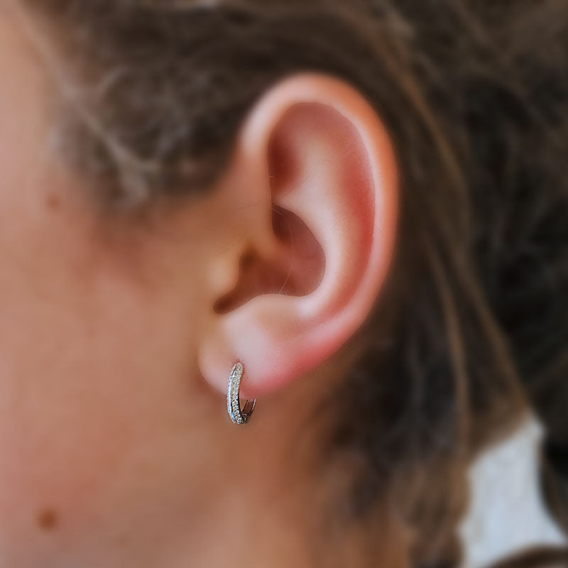 Sterling Silver Huggies with Cubic Zirconia Stones