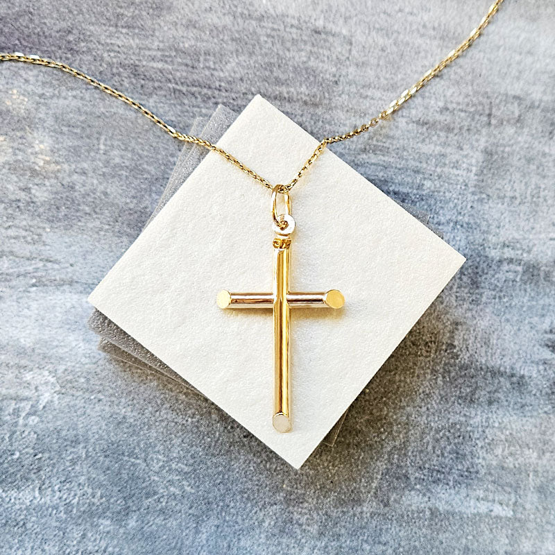 9ct Gold Tube Cross Pendant Men's | Bold Faith Jewellery