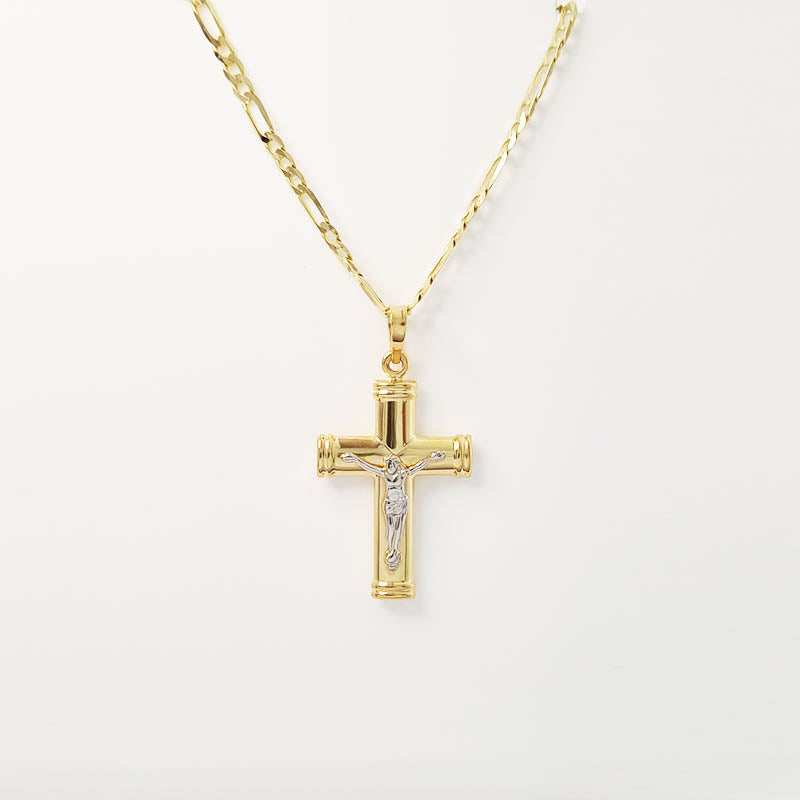 9ct Gold Crucifix Pendant - Yellow Gold and White Gold