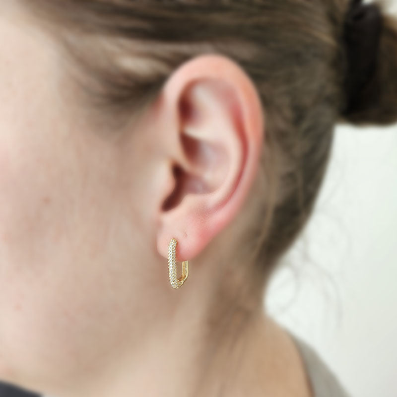 Yellow Gold Huggies Earrings with Cubic Zirconia Stones