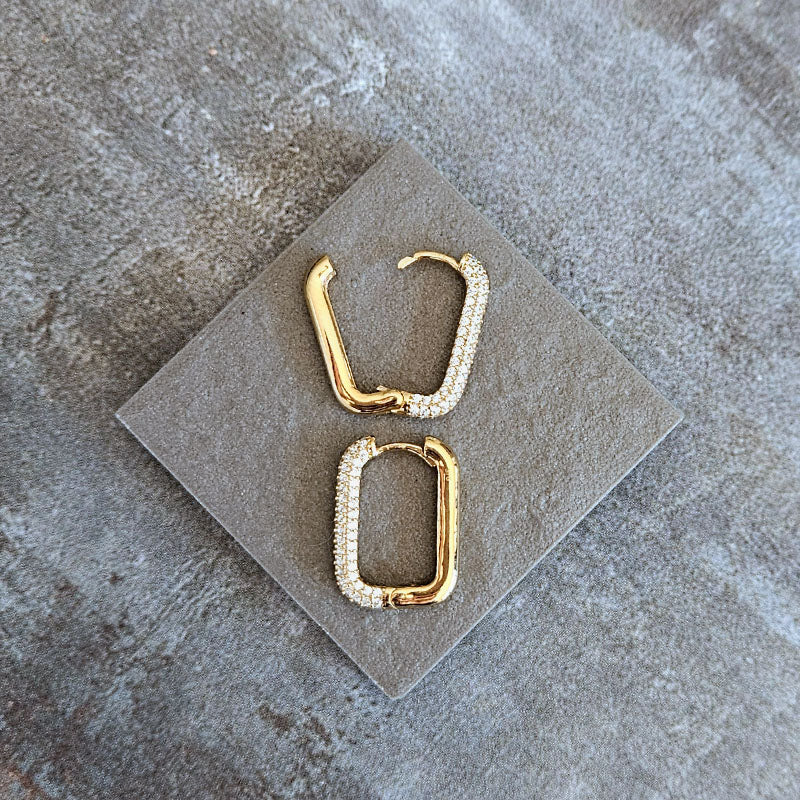 Yellow Gold Huggies Earrings with Cubic Zirconia Stones