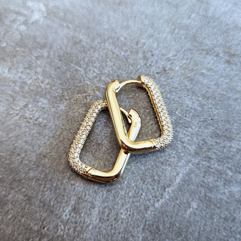 Yellow Gold Huggies Earrings with Cubic Zirconia Stones